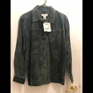 Crossroads 100% seude leather dark green shirt
